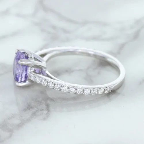 2.14ct EGL Certified Round Unheated Lavender Sapphire Ring with Diamonds in 18K White Gold