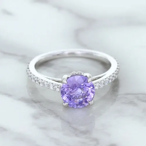 2.14ct EGL Certified Round Unheated Lavender Sapphire Ring with Diamonds in 18K White Gold