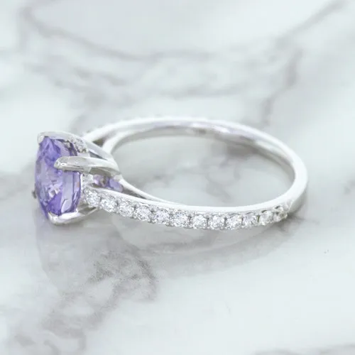 2.14ct EGL Certified Round Unheated Lavender Sapphire Ring with Diamonds in 18K White Gold