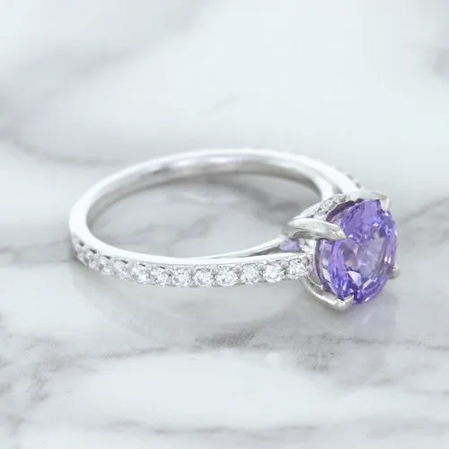 2.14ct EGL Certified Round Unheated Lavender Sapphire Ring with Diamonds in 18K White Gold