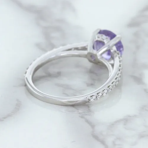 2.14ct EGL Certified Round Unheated Lavender Sapphire Ring with Diamonds in 18K White Gold