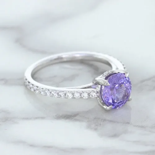 2.14ct EGL Certified Round Unheated Lavender Sapphire Ring with Diamonds in 18K White Gold