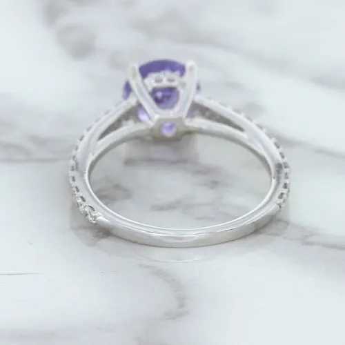 2.14ct EGL Certified Round Unheated Lavender Sapphire Ring with Diamonds in 18K White Gold