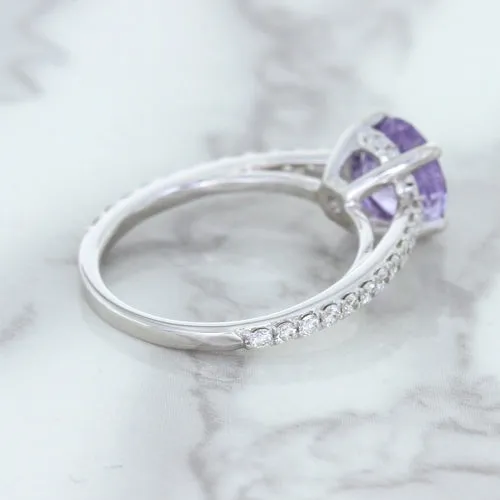 2.14ct EGL Certified Round Unheated Lavender Sapphire Ring with Diamonds in 18K White Gold