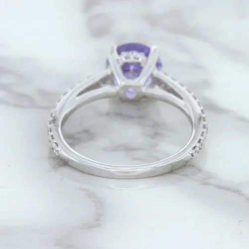 2.14ct EGL Certified Round Unheated Lavender Sapphire Ring with Diamonds in 18K White Gold