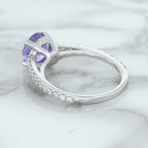2.14ct EGL Certified Round Unheated Lavender Sapphire Ring with Diamonds in 18K White Gold