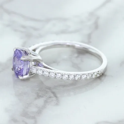 2.14ct EGL Certified Round Unheated Lavender Sapphire Ring with Diamonds in 18K White Gold