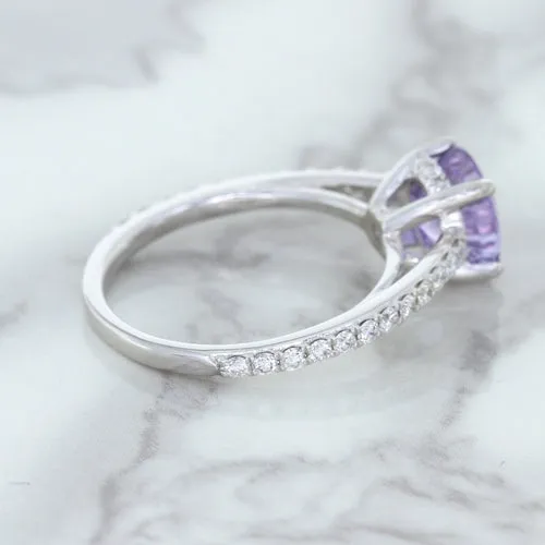 2.14ct EGL Certified Round Unheated Lavender Sapphire Ring with Diamonds in 18K White Gold