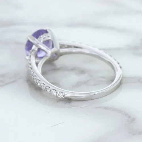 2.14ct EGL Certified Round Unheated Lavender Sapphire Ring with Diamonds in 18K White Gold