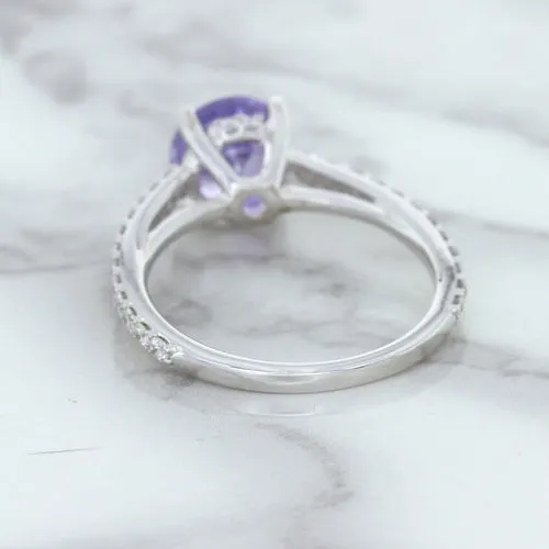 2.14ct EGL Certified Round Unheated Lavender Sapphire Ring with Diamonds in 18K White Gold