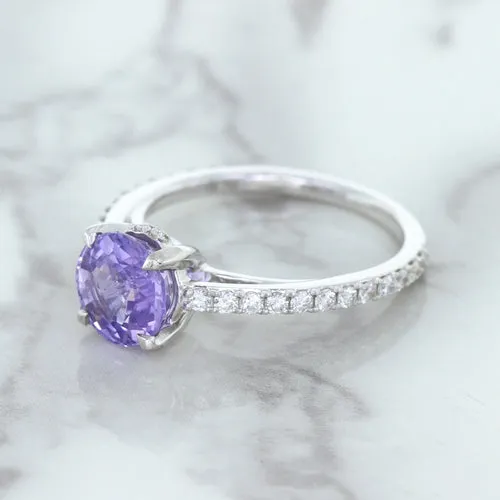2.14ct EGL Certified Round Unheated Lavender Sapphire Ring with Diamonds in 18K White Gold