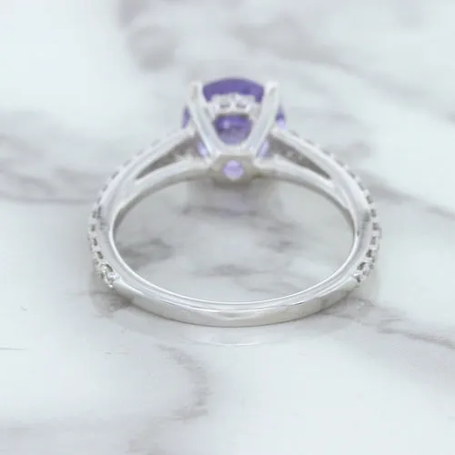 2.14ct EGL Certified Round Unheated Lavender Sapphire Ring with Diamonds in 18K White Gold