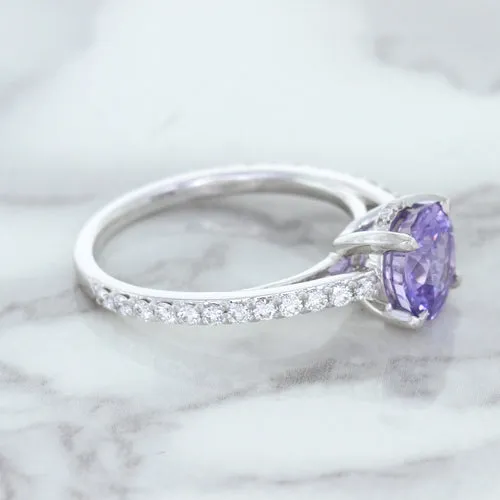 2.14ct EGL Certified Round Unheated Lavender Sapphire Ring with Diamonds in 18K White Gold