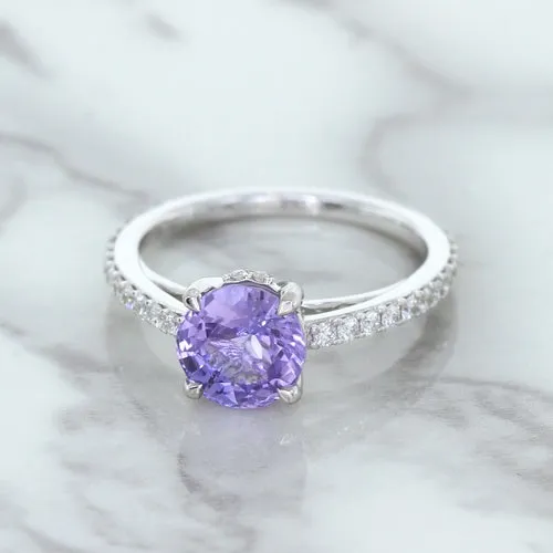 2.14ct EGL Certified Round Unheated Lavender Sapphire Ring with Diamonds in 18K White Gold