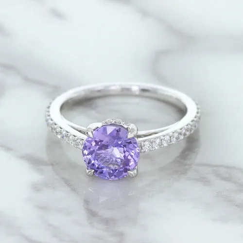 2.14ct EGL Certified Round Unheated Lavender Sapphire Ring with Diamonds in 18K White Gold