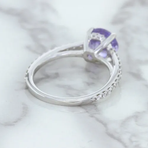2.14ct EGL Certified Round Unheated Lavender Sapphire Ring with Diamonds in 18K White Gold