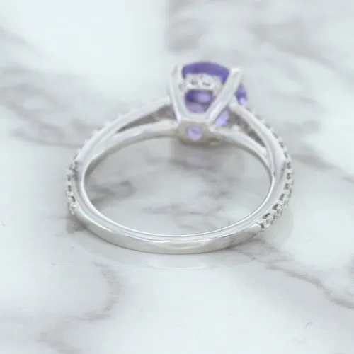 2.14ct EGL Certified Round Unheated Lavender Sapphire Ring with Diamonds in 18K White Gold