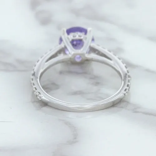 2.14ct EGL Certified Round Unheated Lavender Sapphire Ring with Diamonds in 18K White Gold