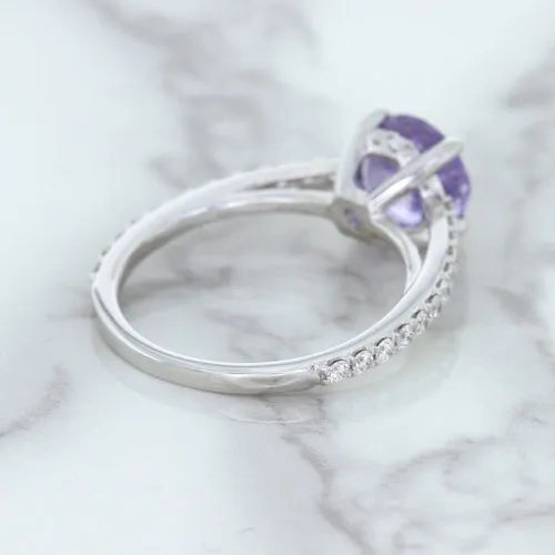 2.14ct EGL Certified Round Unheated Lavender Sapphire Ring with Diamonds in 18K White Gold