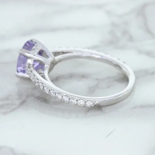 2.14ct EGL Certified Round Unheated Lavender Sapphire Ring with Diamonds in 18K White Gold