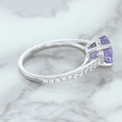 2.14ct EGL Certified Round Unheated Lavender Sapphire Ring with Diamonds in 18K White Gold