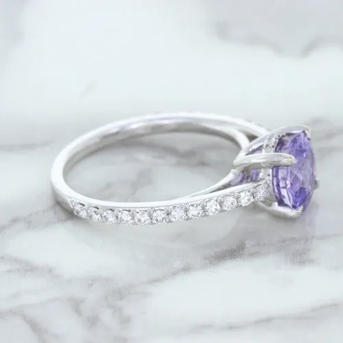 2.14ct EGL Certified Round Unheated Lavender Sapphire Ring with Diamonds in 18K White Gold