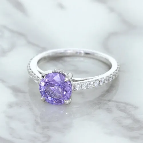 2.14ct EGL Certified Round Unheated Lavender Sapphire Ring with Diamonds in 18K White Gold