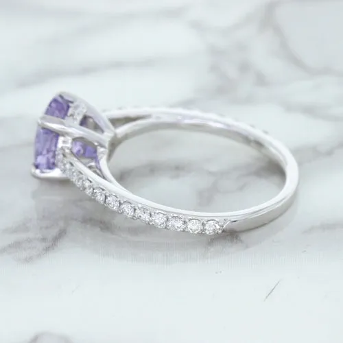 2.14ct EGL Certified Round Unheated Lavender Sapphire Ring with Diamonds in 18K White Gold