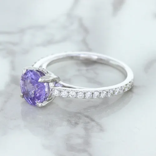 2.14ct EGL Certified Round Unheated Lavender Sapphire Ring with Diamonds in 18K White Gold
