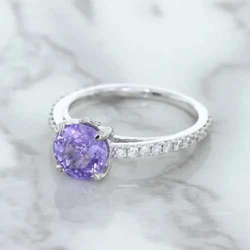 2.14ct EGL Certified Round Unheated Lavender Sapphire Ring with Diamonds in 18K White Gold