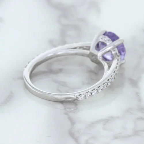 2.14ct EGL Certified Round Unheated Lavender Sapphire Ring with Diamonds in 18K White Gold