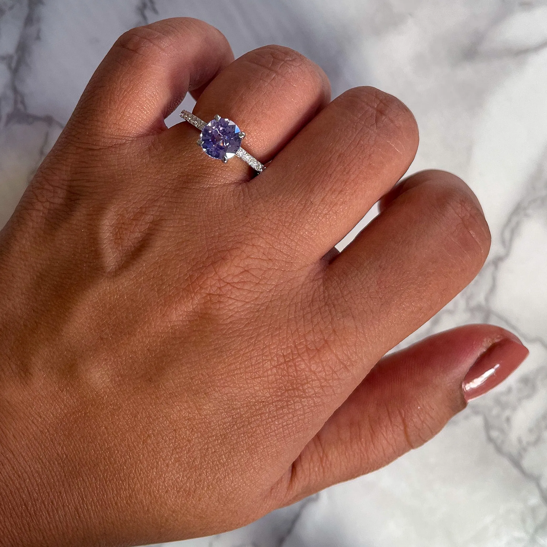 2.14ct EGL Certified Round Unheated Lavender Sapphire Ring with Diamonds in 18K White Gold