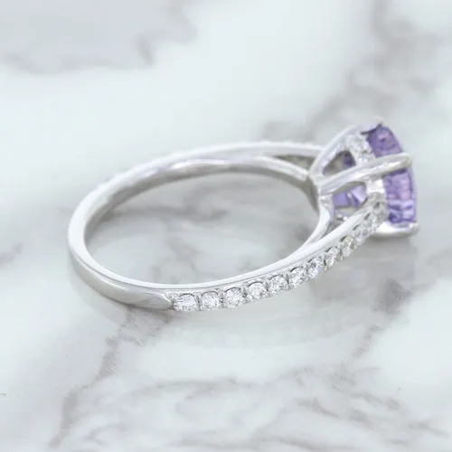 2.14ct EGL Certified Round Unheated Lavender Sapphire Ring with Diamonds in 18K White Gold