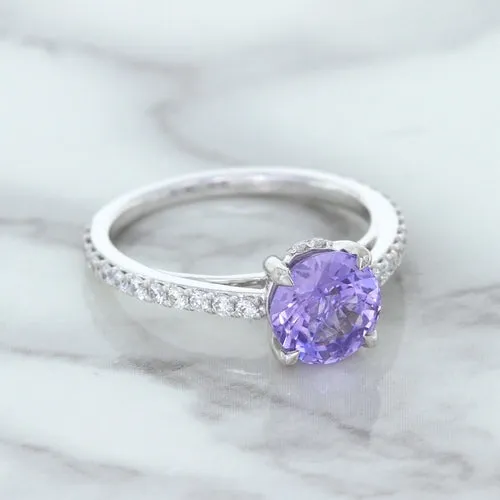 2.14ct EGL Certified Round Unheated Lavender Sapphire Ring with Diamonds in 18K White Gold