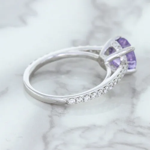 2.14ct EGL Certified Round Unheated Lavender Sapphire Ring with Diamonds in 18K White Gold