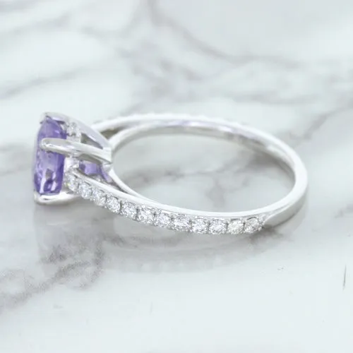 2.14ct EGL Certified Round Unheated Lavender Sapphire Ring with Diamonds in 18K White Gold