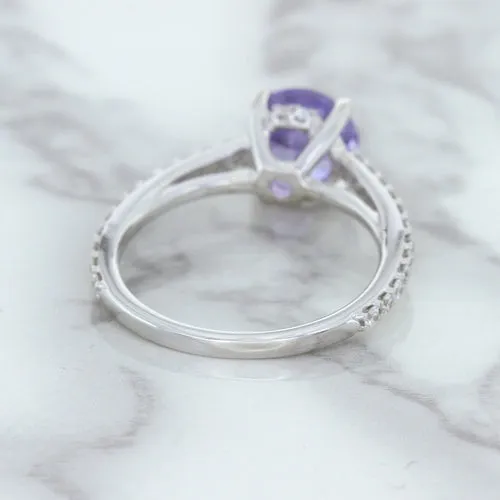 2.14ct EGL Certified Round Unheated Lavender Sapphire Ring with Diamonds in 18K White Gold