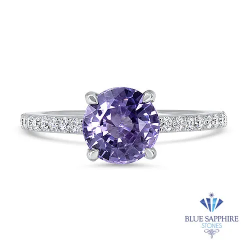 2.14ct EGL Certified Round Unheated Lavender Sapphire Ring with Diamonds in 18K White Gold