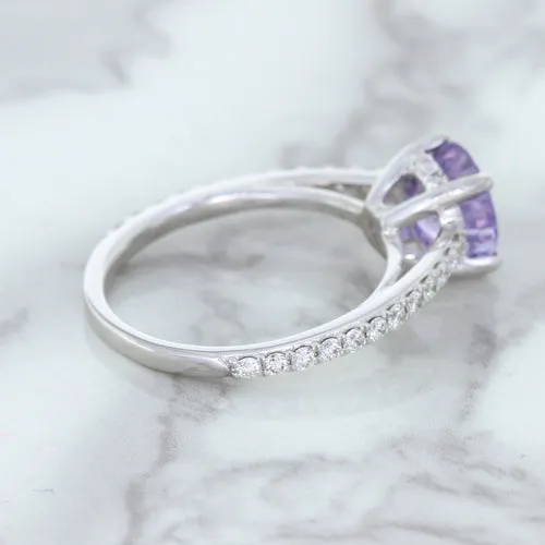 2.14ct EGL Certified Round Unheated Lavender Sapphire Ring with Diamonds in 18K White Gold
