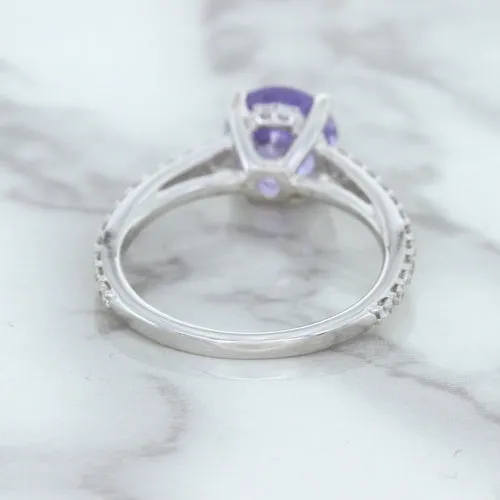 2.14ct EGL Certified Round Unheated Lavender Sapphire Ring with Diamonds in 18K White Gold
