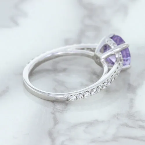 2.14ct EGL Certified Round Unheated Lavender Sapphire Ring with Diamonds in 18K White Gold