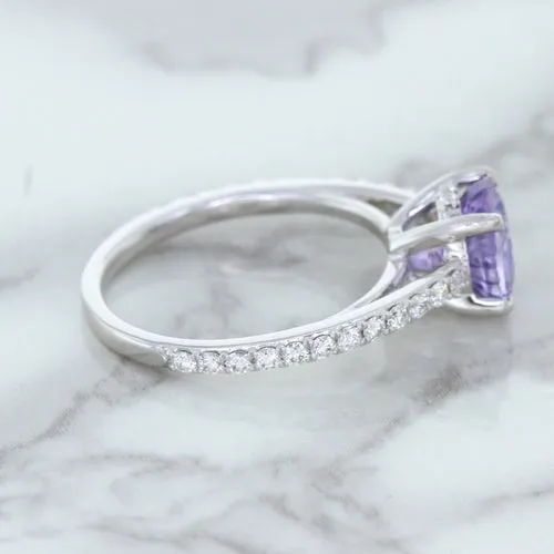 2.14ct EGL Certified Round Unheated Lavender Sapphire Ring with Diamonds in 18K White Gold