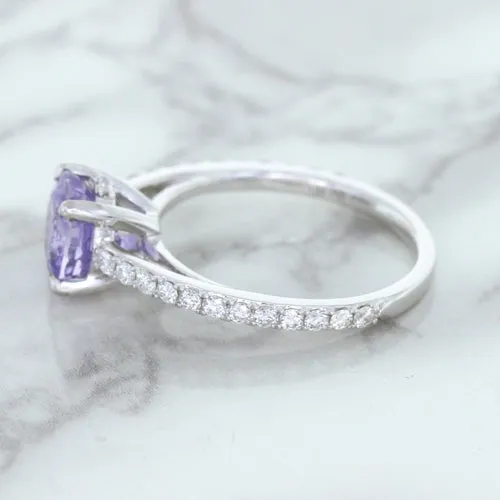 2.14ct EGL Certified Round Unheated Lavender Sapphire Ring with Diamonds in 18K White Gold