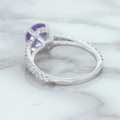 2.14ct EGL Certified Round Unheated Lavender Sapphire Ring with Diamonds in 18K White Gold