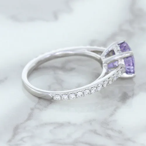 2.14ct EGL Certified Round Unheated Lavender Sapphire Ring with Diamonds in 18K White Gold