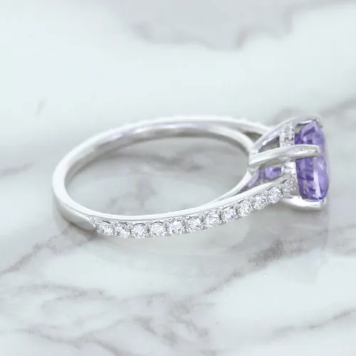 2.14ct EGL Certified Round Unheated Lavender Sapphire Ring with Diamonds in 18K White Gold