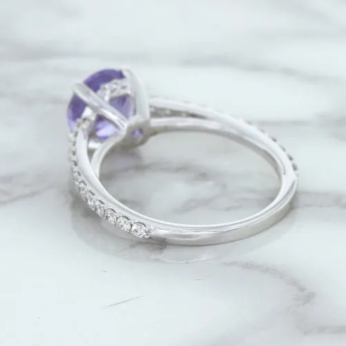 2.14ct EGL Certified Round Unheated Lavender Sapphire Ring with Diamonds in 18K White Gold