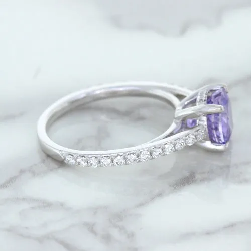 2.14ct EGL Certified Round Unheated Lavender Sapphire Ring with Diamonds in 18K White Gold