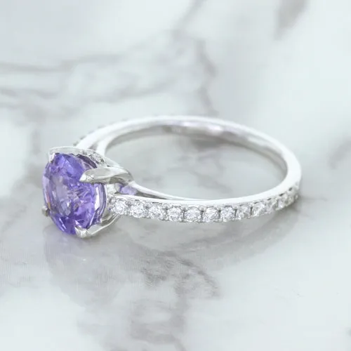 2.14ct EGL Certified Round Unheated Lavender Sapphire Ring with Diamonds in 18K White Gold