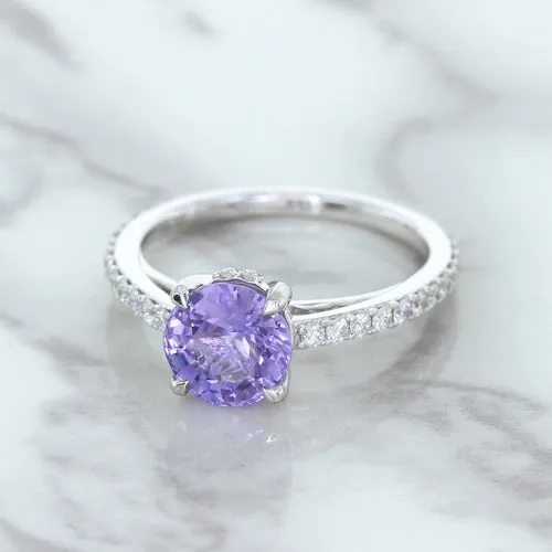 2.14ct EGL Certified Round Unheated Lavender Sapphire Ring with Diamonds in 18K White Gold
